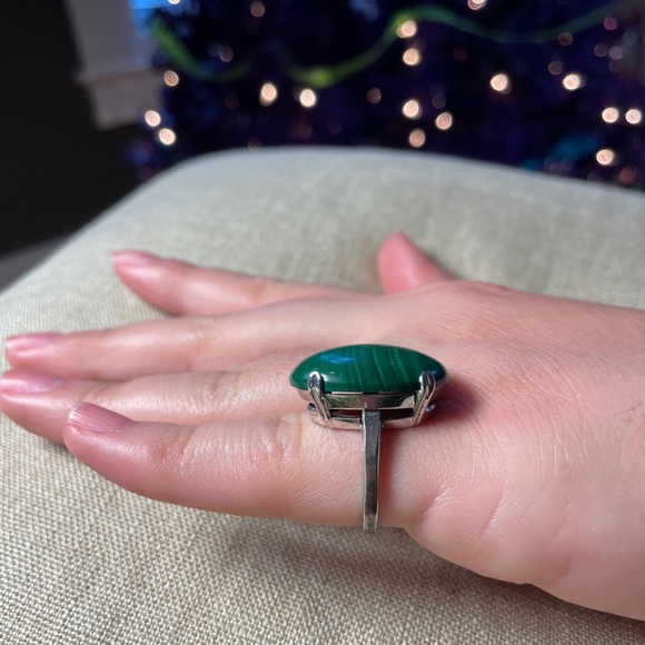 Polished Malachite and sterling silver ring size 6 - Picture 2 of 3